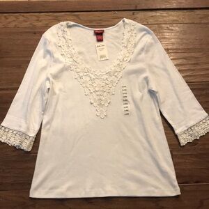 Barbara Lesser 3/4 Length Sleeve Shirt in White Size L